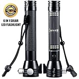 Rechargeable 7 in 1 LED Flashlight with Solar Panel, 2000mAh Power Bank, Red SOS, Window Breaker Tool, Seat Belt Cutter, and Compass - For Camping Safety, Travel, Any Emergency