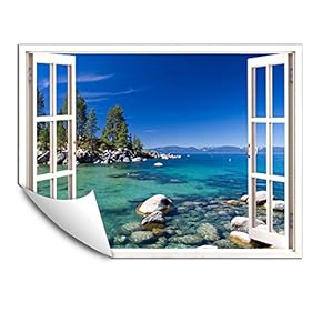 Wall Murals for Bedroom Fake Window Beach White Window Removable Wallpaper Peel and Stick Wall Stickers - 24x32 inches
