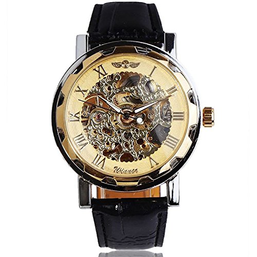 Classic Automatic Mechanical Wristwatch Skeleton Steampunk Golden Unisex Adult