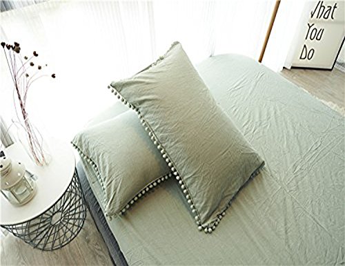Pom Poms Pillow Case Pillow Cover Cotton Green Queen Size Set of 2 18.9x.29.1inch Meaning4