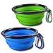 Sabuy Collapsible Dog Cat Travel Bowl, Pet Pop-Up Food Water Feeder Foldable Bowls With Carabiner Clip, Blue/Green, Set Of 2