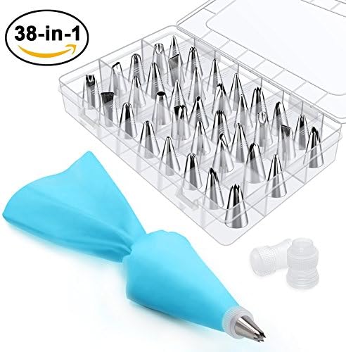 HUASHAN Russian Piping Tips, Cake Decorating Tips, 36 Pcs Russian Nozzles Cake Baking Kit for Cupcakes Cookies - 36 Tips, 2 Couplers,1 Pastry Bag