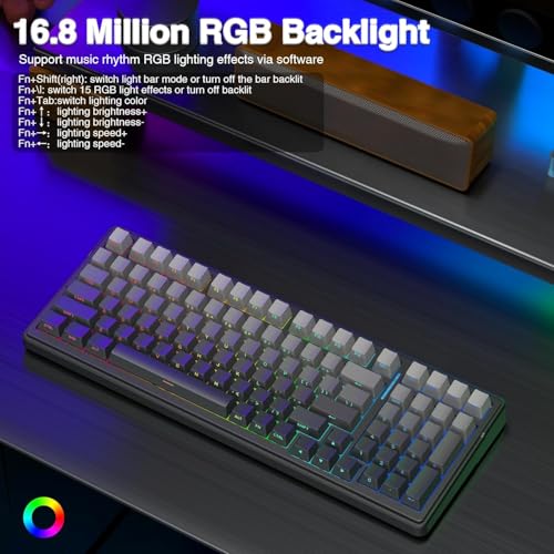 AULA F99 Mechanical Gaming Wireless Keyboard,Tri-Mode BT5.0/2.4GHz/USB-C Hot Swappable Custom RGB Backlit Creamy Computer Keyboard for PC/Tablet/PS/Xbox
