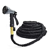 MpingT Hose Magic Expandable Flexible Stronger Deluxe Garden Water Hose Garden Hose Flexible Expandable Hose Pipe Brass Fittings Magic Hose with 8 Function Spray Nozzle Black (100FT, Black)