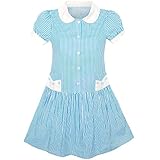 Sunny Fashion Girls Dress Blue White Stripe Collar School Short Sleeve Size 5-12