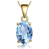 JewelryPalace Natural Gemstone Garnet Peridot Amethyst Citrine Blue Topaz Birthstone Solitaire Pendant Necklace Jewelry Set, 14k Gold Plated 925 Sterling Silver Necklaces for Women, 18 Inch Box chain