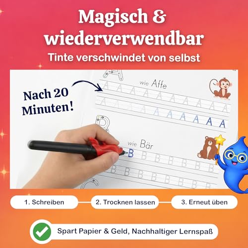 Magic Preschool Exercise Books from 5 for Boys and Girls - Playful Letters, Words & Numbers Learn to Write with Magic Ink & Ruts - 4 Preschool Books with Pen