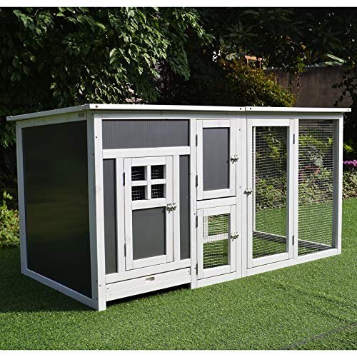 PawHut Hühnerstall Hühnerhaus Geeignet für 1-2 Hühner, mit Nistkasten Eierkiste mit 2 Fächern, Tanne, Grau+WeiÃ, 160 x 75 x 80 cm – Bild 3