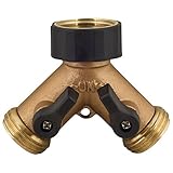 Melnor 9000 541202 2 Way Metal Hose Connector with Built in Shut-Off valves, Gold