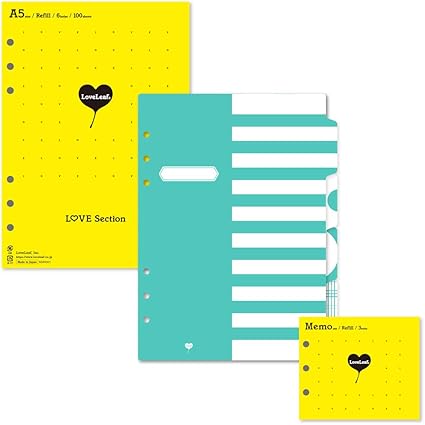Amazon ラブリーフ A5 システム手帳 リフィル 6穴 Love罫 100枚 インデックス ミント グリーン さらに 可愛い メモ帳付 システム手帳用リフィル 文房具 オフィス用品
