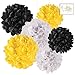 Andaz Press Hanging Tissue Paper Pom Poms Party Decor Trio Kit with Free Party Sign, White, Yellow, Black, 6-Pack, for Baby Bridal Shower Decorations