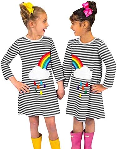 Toddler Baby Girls Striped Rainbow Print Shirt Party Dress Casual Dresses