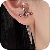 Gothic Sword Earrings Shiny Cubic Zirconia Dagger Earrings Punk Sword Dangle Earrings Vintage Sword Screw Earrings Halloween Costumes Jewelry for Women and Men
