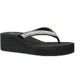 REDVOLUTION New Women's Rhinestone Sandals Platform T-Strap Jewel Sandals High Wedge Flip Flops