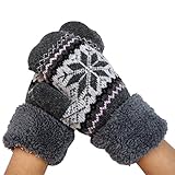 Sunward Women Lady Winter Warm Soft Knitted Wool Snow Gloves Mitten Xmas Gift (Grey snowflake)