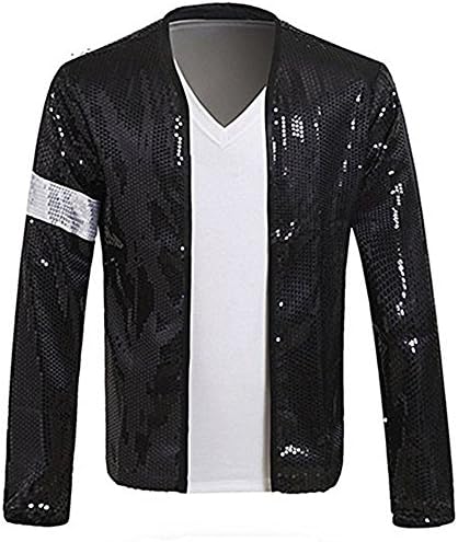 MJ Michael Jacket Costume Billie Jean Glove Hat Fedora Armband Sequin Jacket T-Shirt Set Black