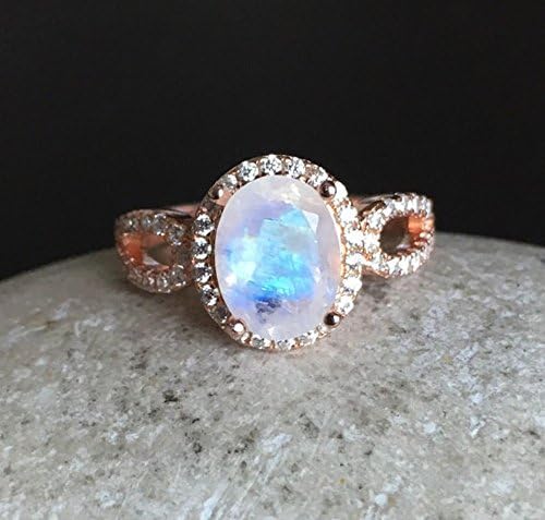 Moonstone Engagement Ring, Rose Gold Moonstone Ring, Promise Ring, Wedding and Engagement Ring, June Birthstone Ring- Halo Anniversary Ring