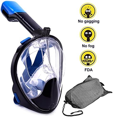 Athletic Epoch 180° Flat Lens Full Face Snorkel Mask -Larger Viewing Area Free Breath Technology with Anti-fog Anti-gag and Anti-leak Snorkeling Tubeless Design for Adults, Kids, Youth-S/M, Blue
