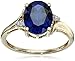 10k Yellow Gold Created Sapphire and Diamond Accent Ring, Size 7