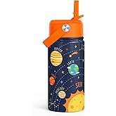 Solar System Kids Water Bottle With Straw Lid 12oz Insulated Stainless Steel, Travel Tumbler, Gifts For Boys, Birthday, Christmas, Back To School