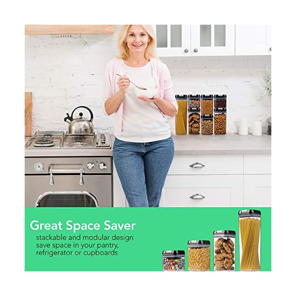 AS-Kitchen-7-Piece-Food-Storage-Container-Set-Airtight-Stackable-Kitchen-Storage-Solutions-for-Kitchen-Cupboards-and-Pantries-Clear-Plastic-Canister-with-Sealable-Lid-Free-Labels-and-Marker A&S Kitchen 7 Piece Food Storage Container Set - Airtight, Stackable Kitchen Storage Solutions for Kitchen Cupboards and Pantries - Clear Plastic Canister with Sealable Lid - Free Labels and Marker