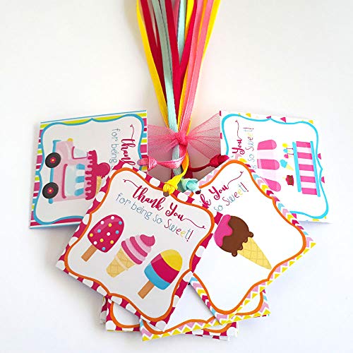 Ice Cream Thank You Favor Tags - Girl Kids Children Birthday Baby Shower Party Gift Tags - Set of 12