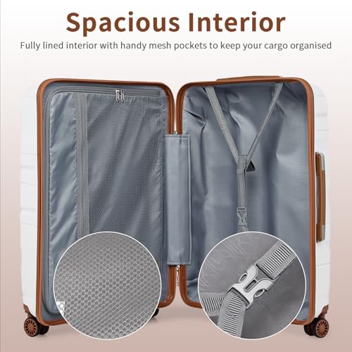 KONO Large 75 cm Lightweight Hard Trolley Polypropylene Suitcase with TSA Padlock and 4 Wheels (Cream White)