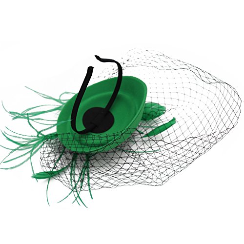 Wheebo Fascinator Hat Flower Feather Mesh Veil Wedding Tea Party Derby Cocktail Hat Headwear for Women Lady Girls (D-Forest Green)