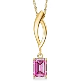 Gem Stone King 10K Yellow Gold Customized and Personalized Emerald Cut 6X4MM Gemstone Birthstone Pendant Necklace For Women With 18 Inch Chain