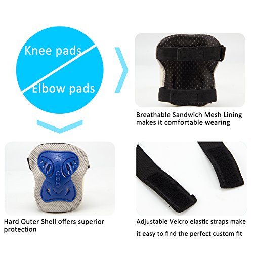 image for PAMASE Knee Elbow Wrist Protective Pads for Kids - Sports Safety Pads 