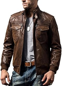 Men Biker retro Brown Leather Motorcycle Jacket Genuine Leather jacket