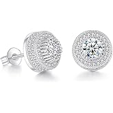Moissanite Halo Earrings Stud Screw Back 18K White Gold Plated Sterling Silver Lab Round Cut Brilliant Moissanite Diamond Stud Earrings for Women Men (GYpsophila) (Square earrings) (1 carat) (Square black diamond) (1-carat diamond)