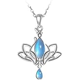 VONALA Lotus Necklace S925 Sterling Silver Moonstone Lotus Pendant Jewelry Gifts for Women