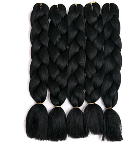 Lady Corner Braiding Hair 24inch Jumbo Braids High Temperature Fiber Synthetic Hair Extension 5pcs/Lot 100g/pc for Twist Braiding Hair (Jet Black)