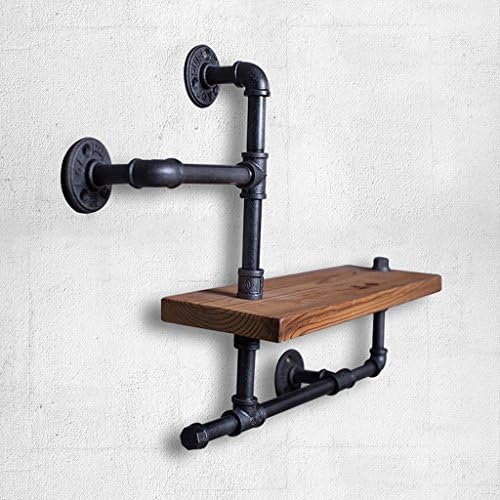 ZHEN GUO Retro Industrial Iron Pipes Floating Shelf Wall Mouned, Towel Bar, Malleable Iron Waterpipe Bracket & Solid Pine Wood Plank, Wall Decor Storage for Bathroom Living Room