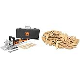 WEN JN8504 8.5-Amp Plate and Biscuit Joiner with Case and Biscuits &amp; 0 Birch Wood Biscuits for Woodworking, 100 Pack (JN100B)