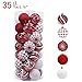 Valery Madelyn 35ct 70mm Sweet Candy Red and White Shatterproof Christmas Ball Ornaments Decoration,Themed with Tree Skirt(Not Included)