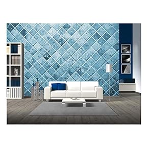 Tile, Blue Square Tile Toilet Wall. - Removable Wall Mural | Self-Adhesive Large Wallpaper - 100x144 inches