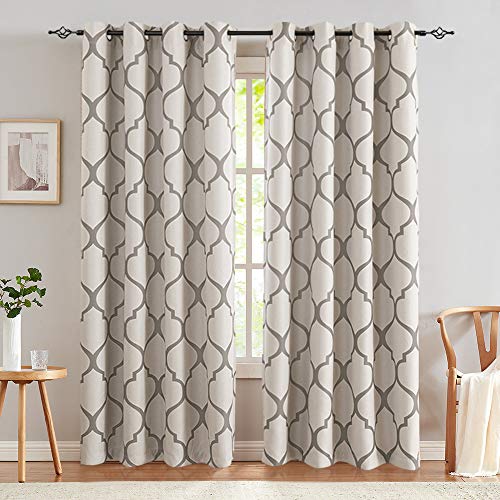 jinchan Linen Textured Curtains Moroccan Tile Printed Curtain Panels ...