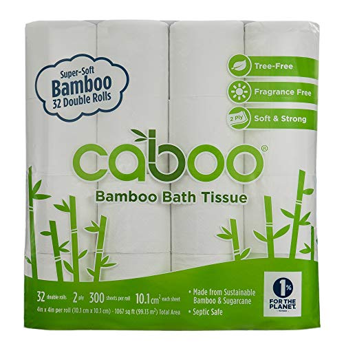 Caboo TreeFree Bamboo Toilet Paper, Bulk 32 Double Rolls, Septic Safe