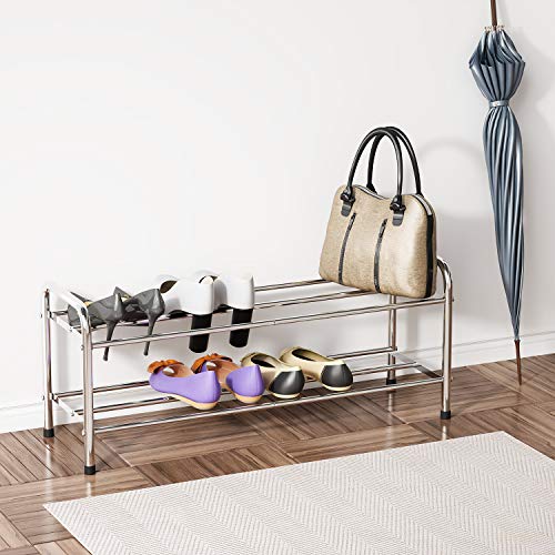 FANHAO 2-Tier Shoe Rack, 100% Stainless Steel Shoe Storage