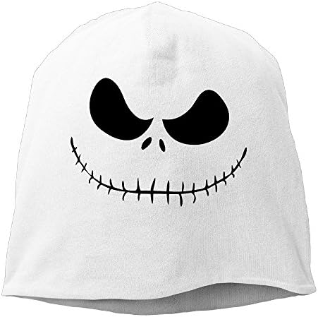 Stylish Nightmare Pumpkin King Face Slouchy Skull Beanie Hat White
