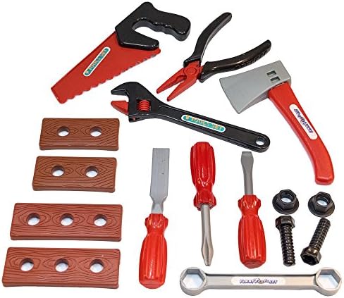 TukTek Kids First 16 Piece Builder Toy Toolset Pretend Construction Building Tool Set Play for Boys and Girls