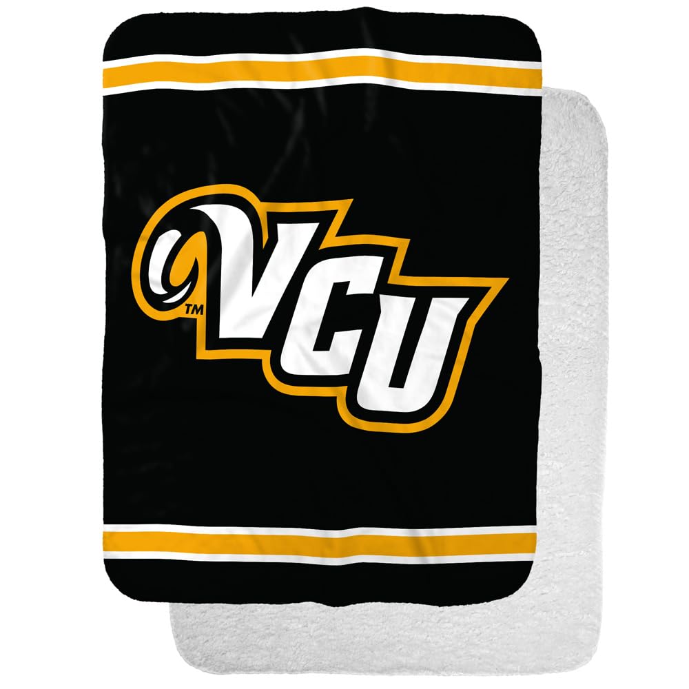 VCU Rams Primary Logo Stripes Sherpa Blanket, Warm