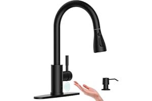 APPASO Touchless Kitchen Faucets Black, Kitchen Faucet with Pull-Down Sprayer, Touchless Sink Faucet with Soap Dispenser Matte Black, Stainless Single Handle High Arc with Motion Sensor