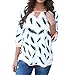 ROPALIA Women's Casual Leaves Print Blouse V-neck 3/4 Long Sleeve T-shirts Tops