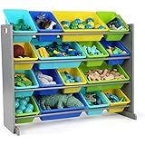 Stores Tot Tutors, Inc. WO498 Elements Collection Wood Toy Storage Organizer, X-Large, Grey/Blues