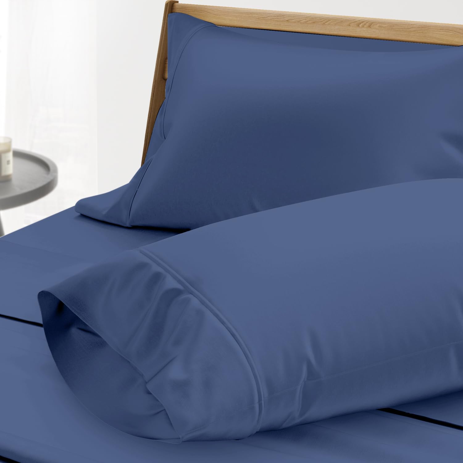 Photo 1 of THREAD SPREAD 100% Egyptian Cotton Pillow Cases King - 1000 Thread Count Pillow Cases King Size Set of 2, Cooling & Breathable Extra Long Staple Sateen Weave Cotton Pillow Covers for Bed - Deep Blue