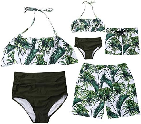 AMILIEe Family Matching Halter Swimwear Mommy Daddy and Me Two Pieces Fruit Floral Print 2019 Bathing Suit