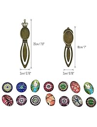 Seasonsky   Juego de 14 piezas de 7 estilos de bronce antiguo marcapáginas con 14 piezas de cristal, diseño de cúpula de azulejos para hacer joyas, para los amantes de la lectura, collar